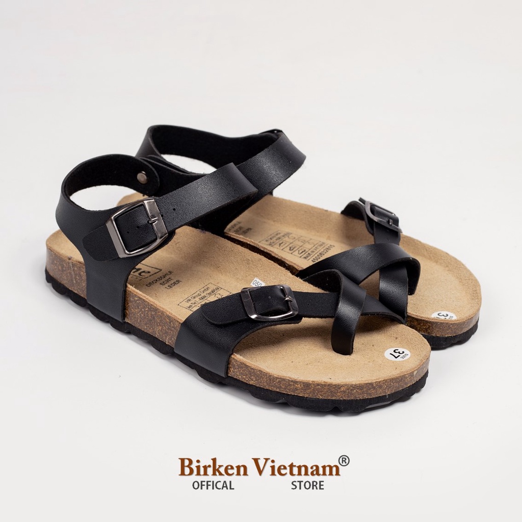 Mã D14 Sandal DA BÒ THẬT Đế Trấu Quai Xỏ Ngón Unisex Birken Vietnam Bioline