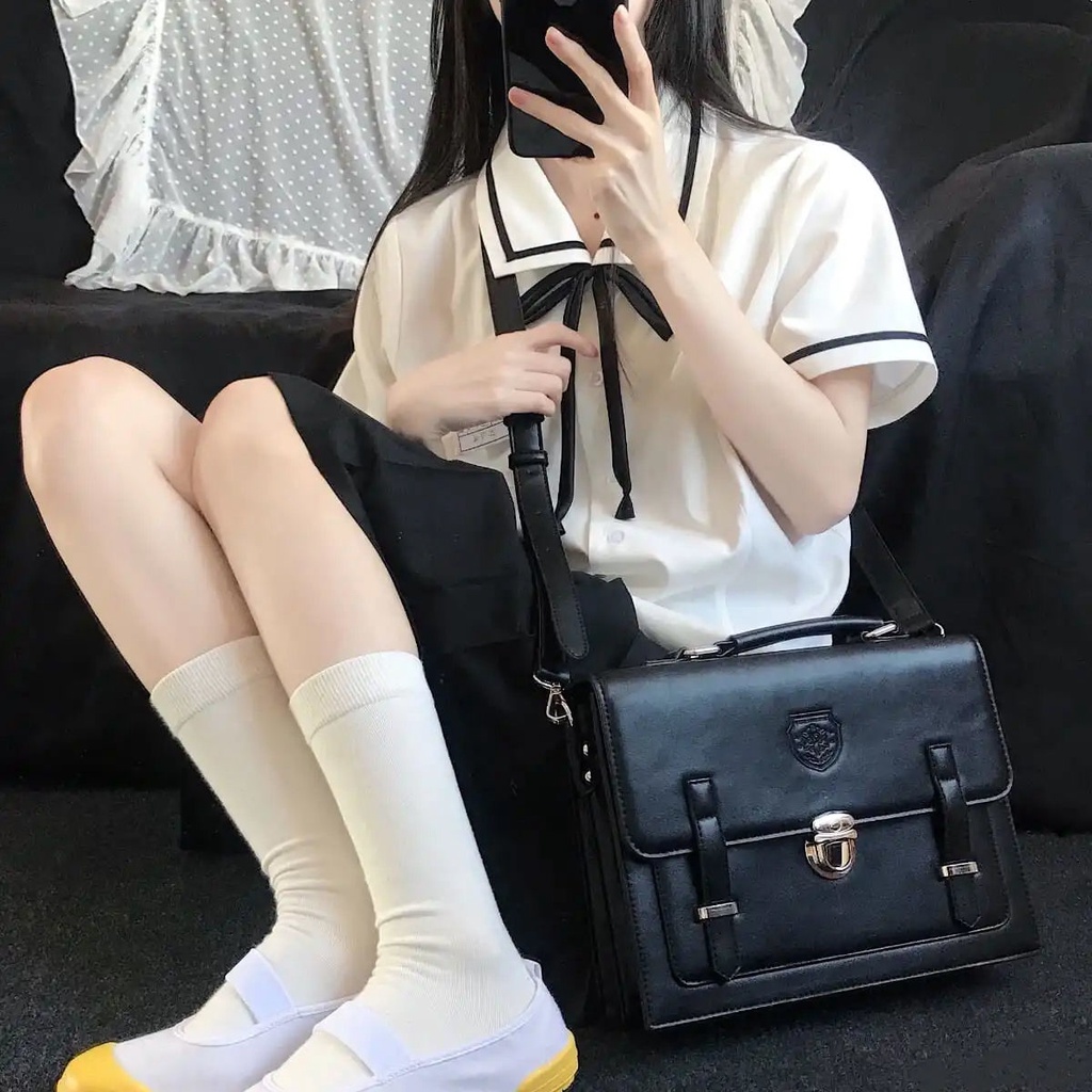 Bộ Đồng Phục Nữ Sinh Nhật Bản Gồm Áo Sơ Mi Tay Ngắn + Chân Váy Ngắn Dễ Thương