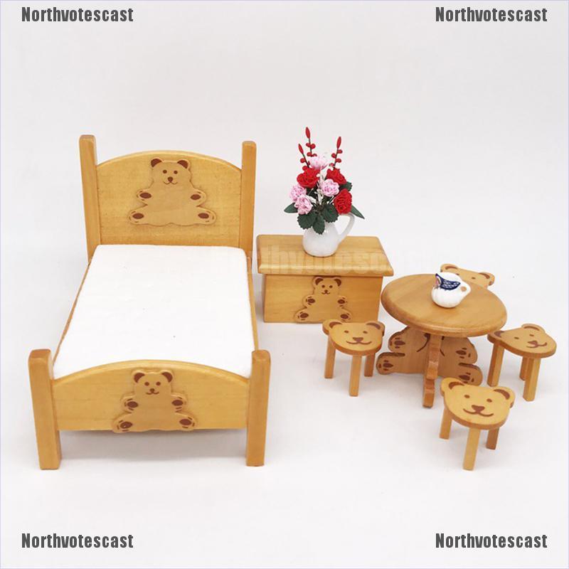 Bộ Bàn Ghế Nội Thất Phòng Ngủ Mini Dành Cho Nhà Búp Bê 7pc 1: 12 Mới