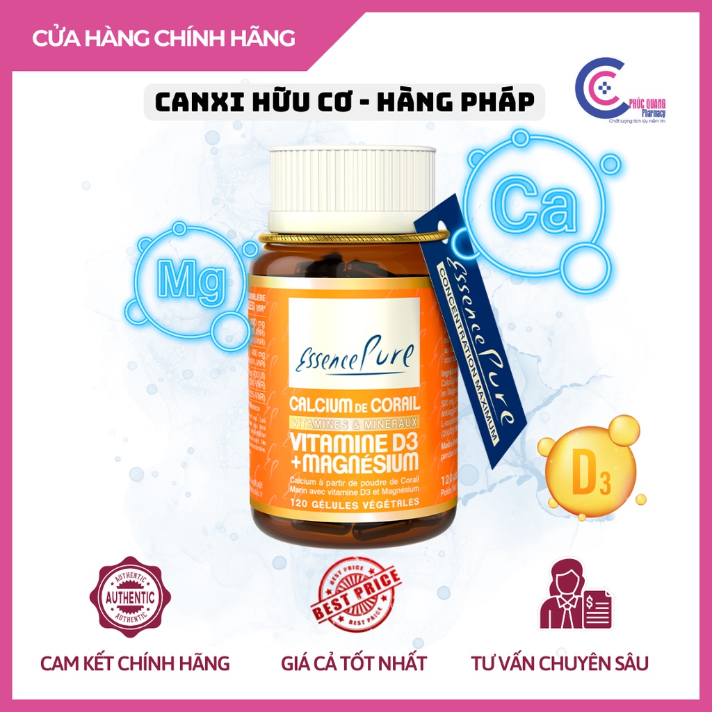 Viên uống bổ sung canxi Essence Pure Calcium de Corail + vitamine D3 + magnesium