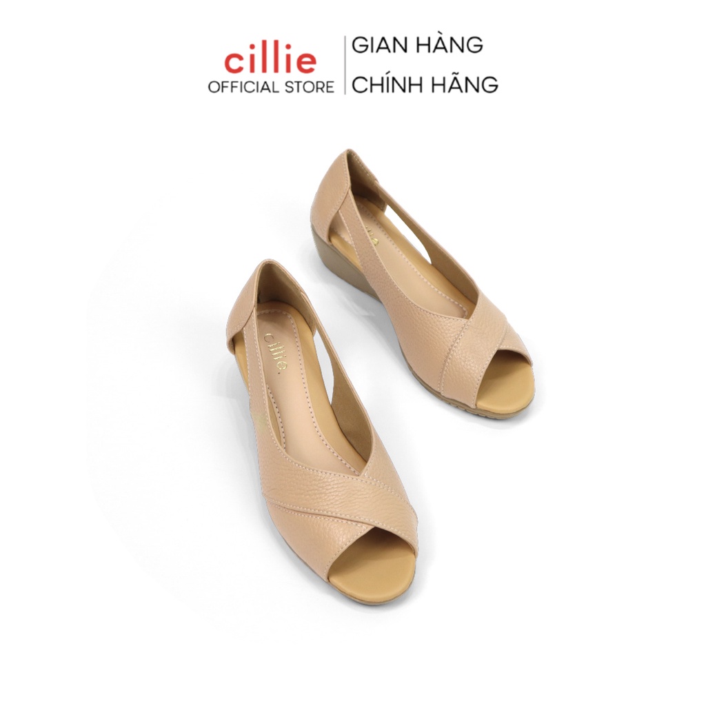 Giày đế xuồng da thật hở mũi êm chân mang công sở đi làm cao 5cm Cillie 1192
