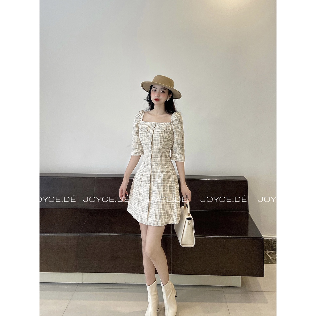 Váy dạ tweed cúc ngọc tay lửng | BigBuy360 - bigbuy360.vn