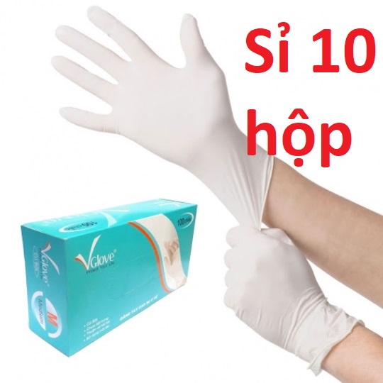 Sỉ 10 hộp (hộp 100 cái) Găng tay y tế vglove có bột  LM0020