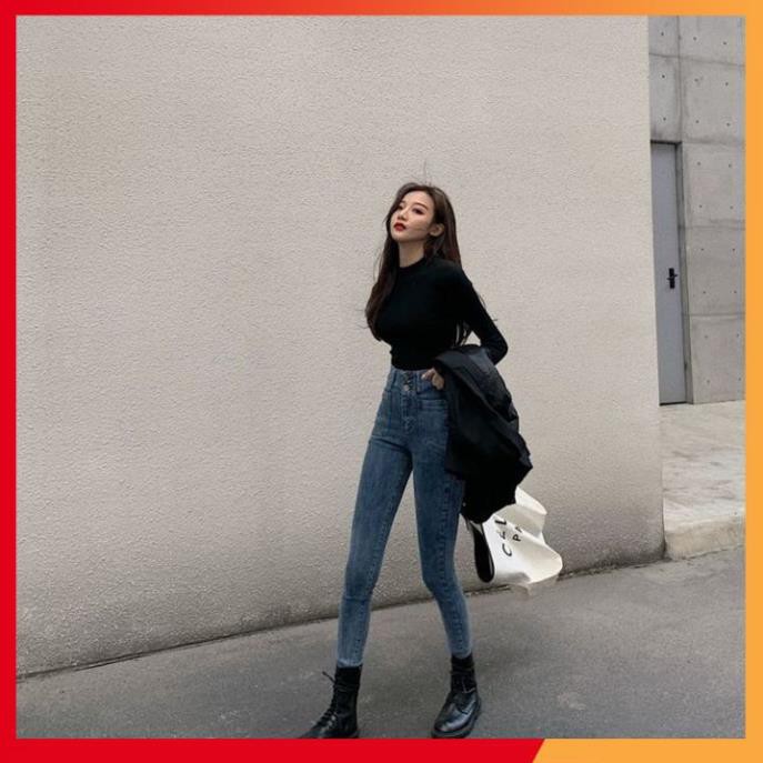 Quần jean bó ⚡️FREESHIP ⚡️ Quần bò cạp cao thiết kế 2 khuy