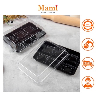 Hộp đựng bánh trung thu, bánh mochi đế đen 6 ô HT530
