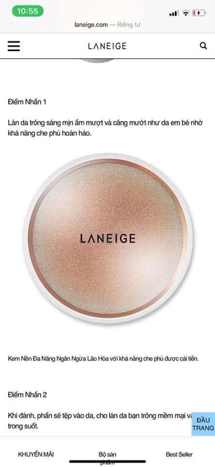 BB Cushion laneige phấn nước  1 hộp + 1 lõi