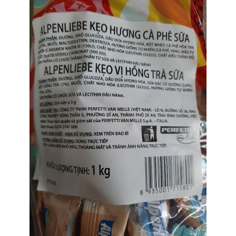 kẹo alpenliebe vị hồng trà sữa mix cà phê - gói 1kg 334 viên