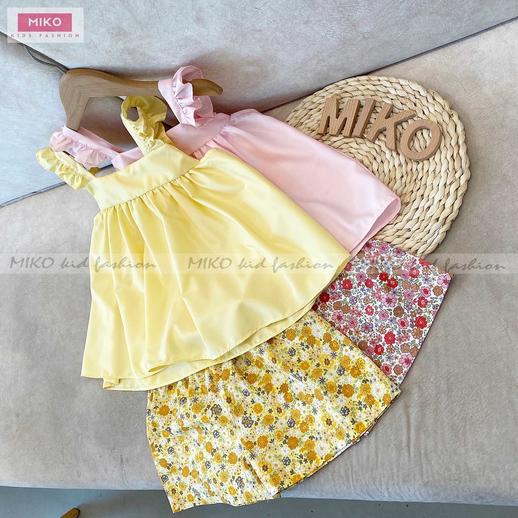 Đồ bộ bé gái sát nách MIKO vàng hồng vải thô cotton mẫu Tracy