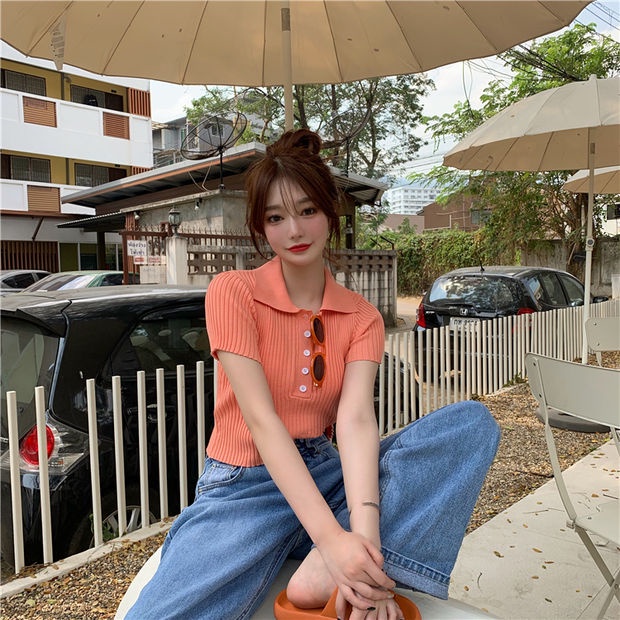 Áo Thun POLO Dệt Kim Tay Ngắn Màu Sắc Đơn Giản Trẻ Trung