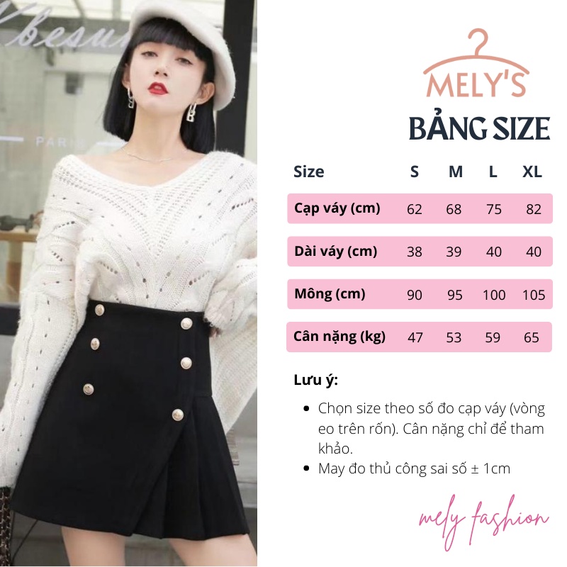 Chân váy ngắn chữ A xếp ly lưng cao 6 khuy nổi bật phong cách sang trọng vô cùng tôn dáng Mely Fashion CV06