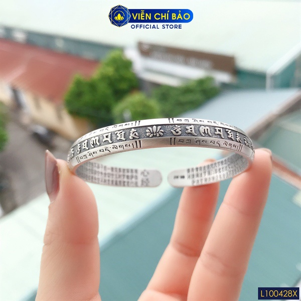 Vòng tay bạc nữ Lục tự đại minh Bát nhã tâm kinh bạc Thái 925 thời trang phụ kiện trang sức nữ Viễn Chí Bảo L100428x