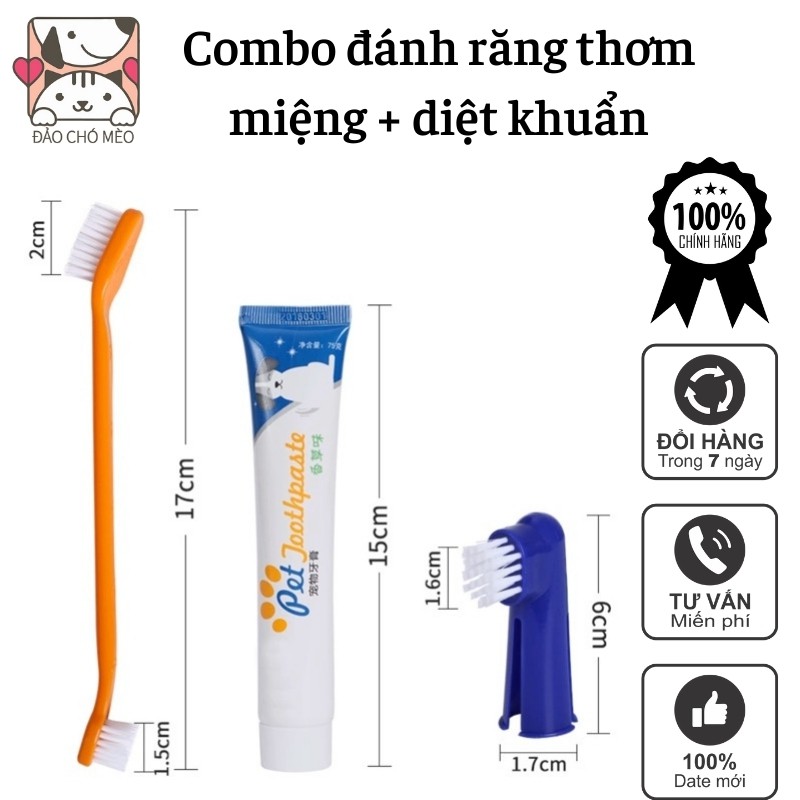 [Mã SKAMLTSM9 giảm 10% đơn 99K] Bộ đánh răng chó mèo và bàn chải đánh răng thơm miệng - Date Mới - Đảo Chó Mèo