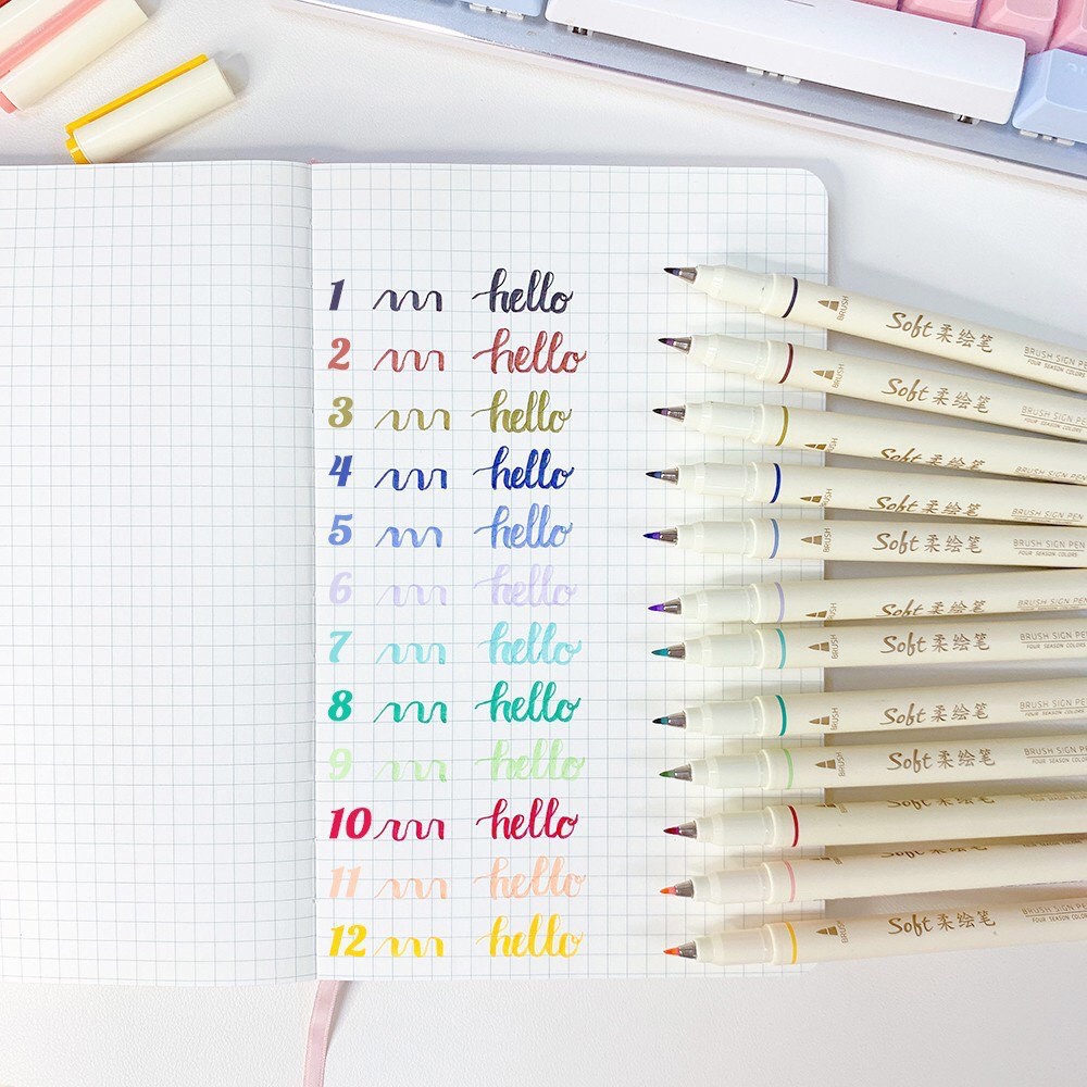 Bút soft brush sign pen nhiều màu pastel viết calligraphy viết thư pháp bullet journal trang trí sổ còng B30