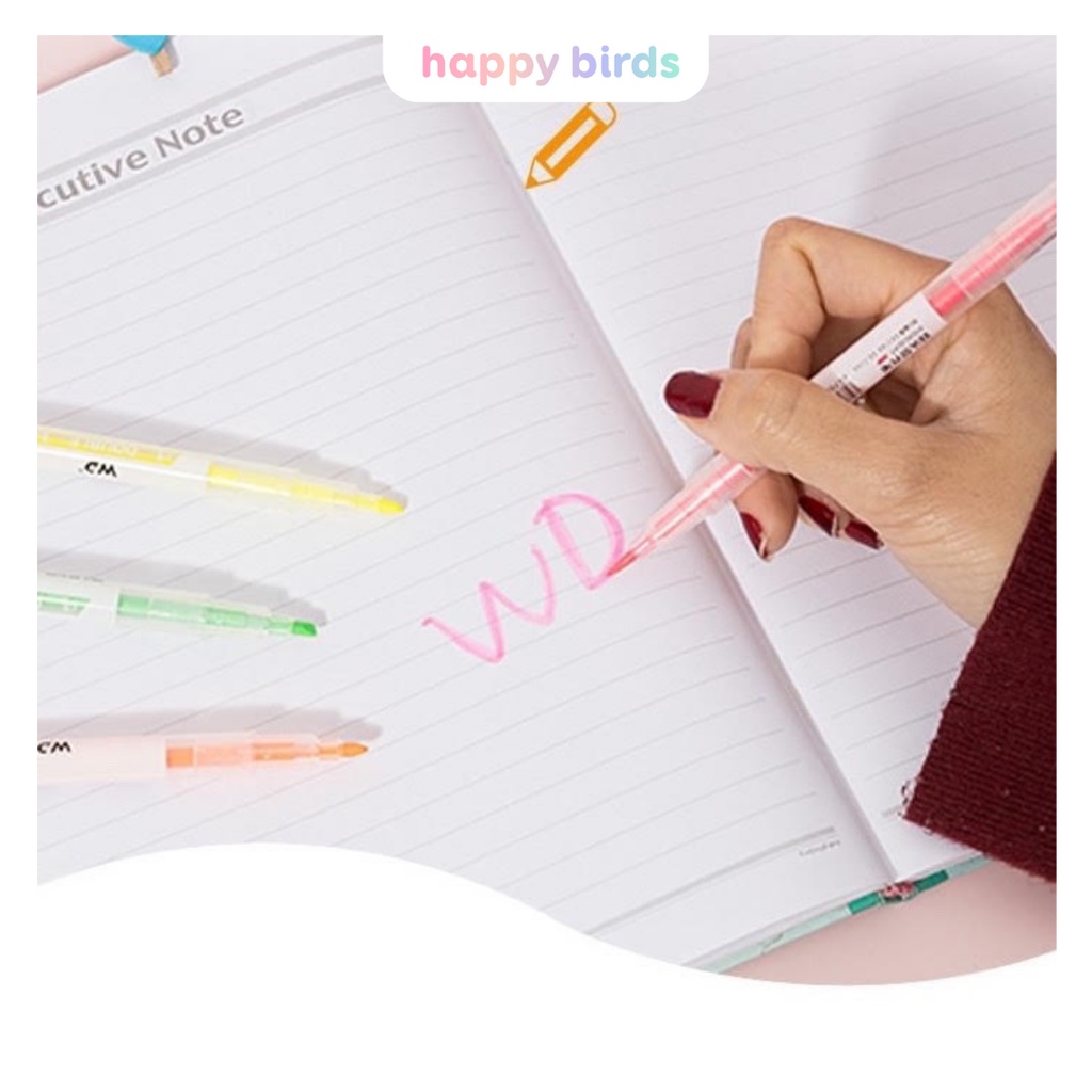 Bút nhớ 2 đầu 2 màu highlight màu Pastel dạ quang đánh dấu ghi chú, trang trí sổ tay