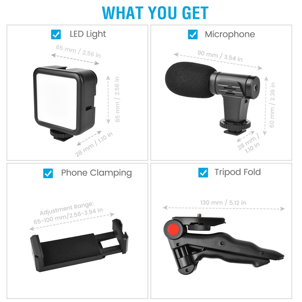 Bộ vlogging di động Chân máy mini Chân máy ảnh điện thoại có micrô Đèn LED trực tiếp Điều khiển từ xa Bluetooth để phát trực tiếp video tiktok Youtube