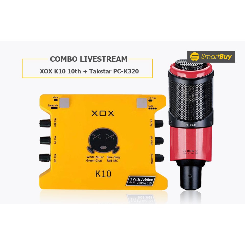 Combo thu âm chuyên nghiệp Soundcard XOX K10 2020 - Mic Takstar PC-K320 kèm dây live,kẹp mic, màng lọc âm tặng tai nghe