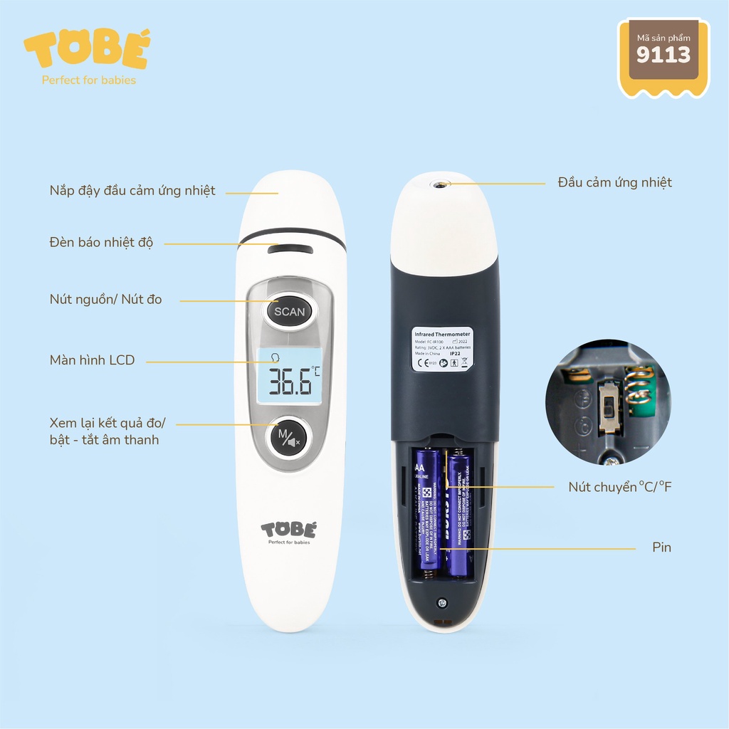 Nhiệt kế hồng ngoại Prime Tobé đo tai,đo trán, đo nhiệt độ cơ thể phòng nước thức ăn kết quả chính xác tới 0.1 độ