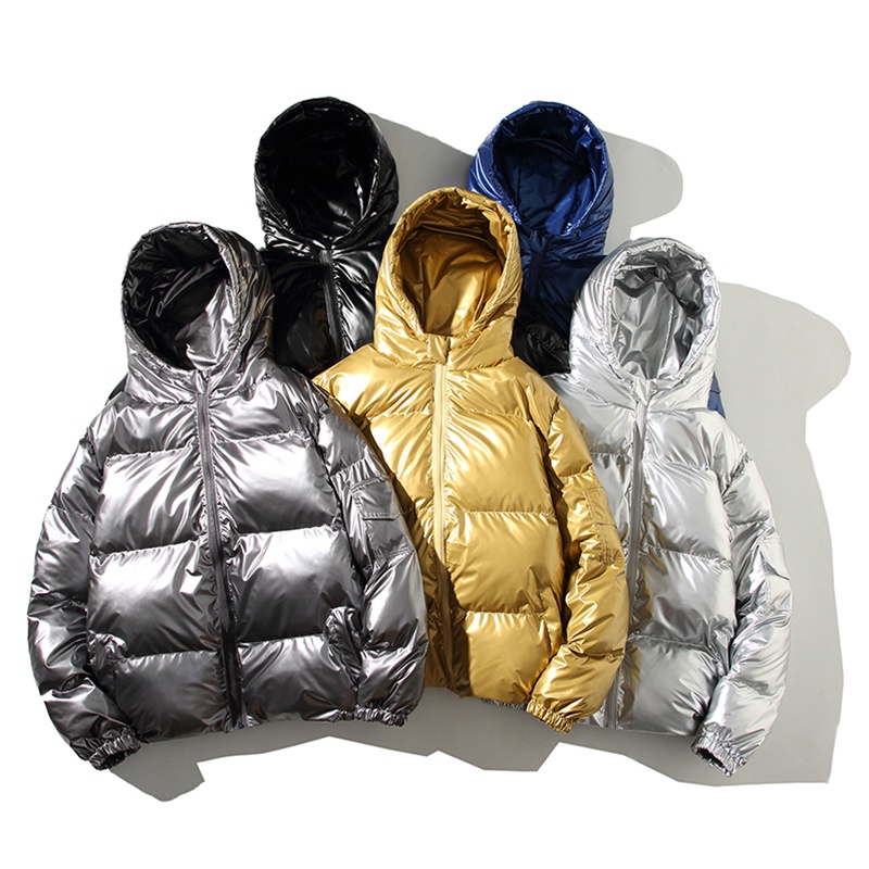 Áo Khoác Parka Mỏng Có Nón Màu Bạc Sáng Bóng Thời Trang Đường Phố Mới 2023 Cho Nam