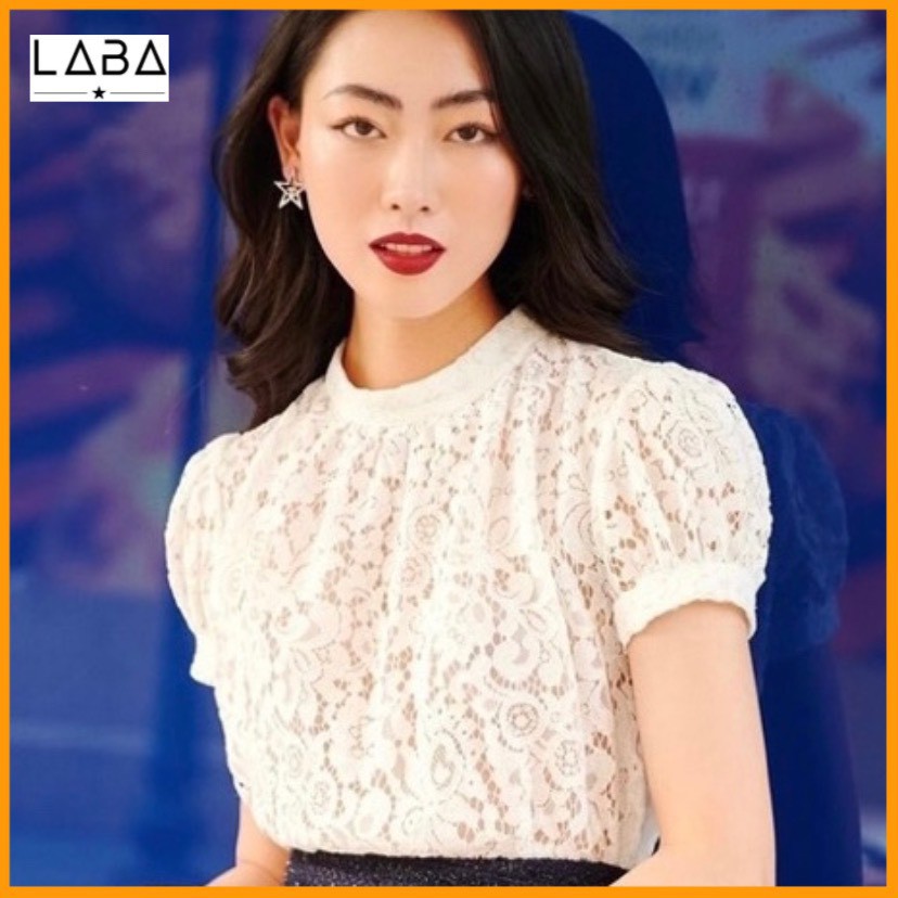 Áo ren trắng nữ G61 chất mát không lộ, áo sơ mi nữ cao cấp thời trang sang chảnh - Áo nữ ren tay ngắn phồng kiểu nữ đẹp
