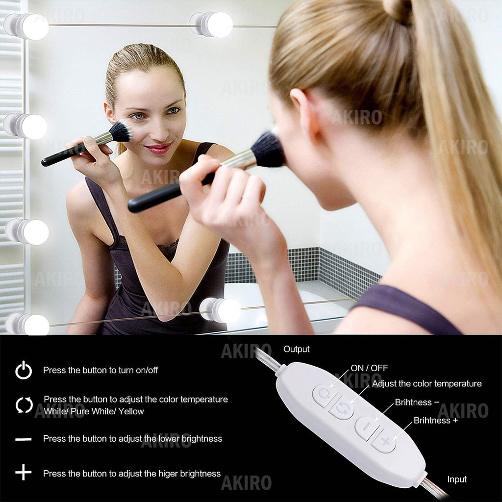 Bộ Dây Đèn Led Tròn Gắn Gương Trang Điểm Tiện Lợi, Siêu Sáng, Không Cần Khoan Đục, 3 Chế Độ Đèn, Trang Điểm Dễ Dàng
