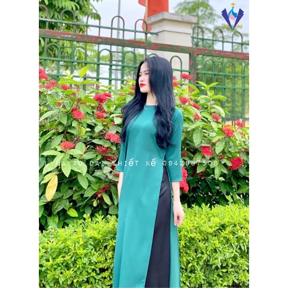 Áo dài suông cổ tròn màu xanh lá, áo dài dáng xưa siêu xinh, lụa mềm, mịn, mặc mát