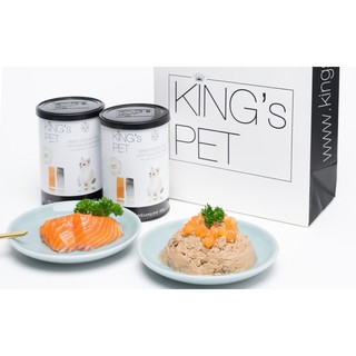 Pate hỗn hợp cá hồi king’s pet lon 380g thức ăn cho chó mèo