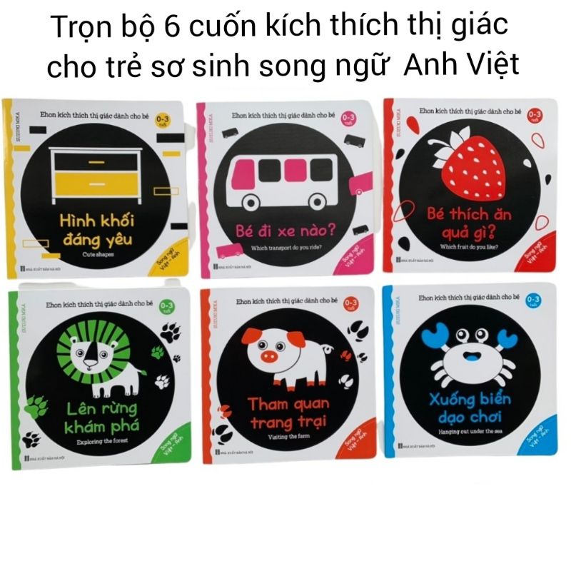 Trọn bộ 6 cuốn kích thích thị giác cho trẻ sơ sinh song ngữ Anh Việt