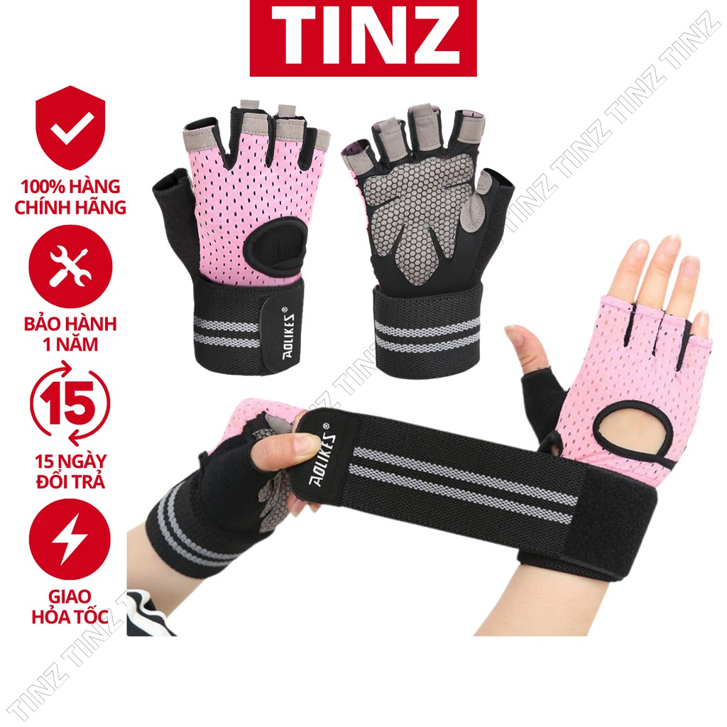 Găng tay tập gym nam nữ hỗ trợ cuốn cổ tay trợ lực xỏ ngón Aolikes TINZ|Mã TTG-15-03