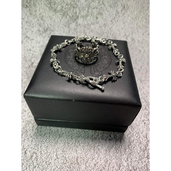 combo lắc+nhẫn chrome hearts mạ bạc cao cấp