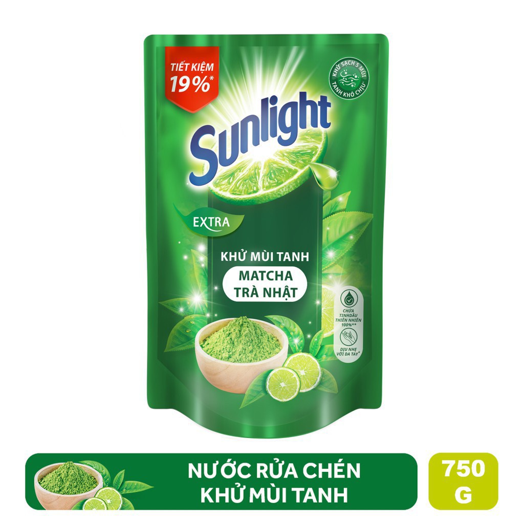 Nước rửa chén SUNLIGHT trà xanh/ muối lô hội túi 750g