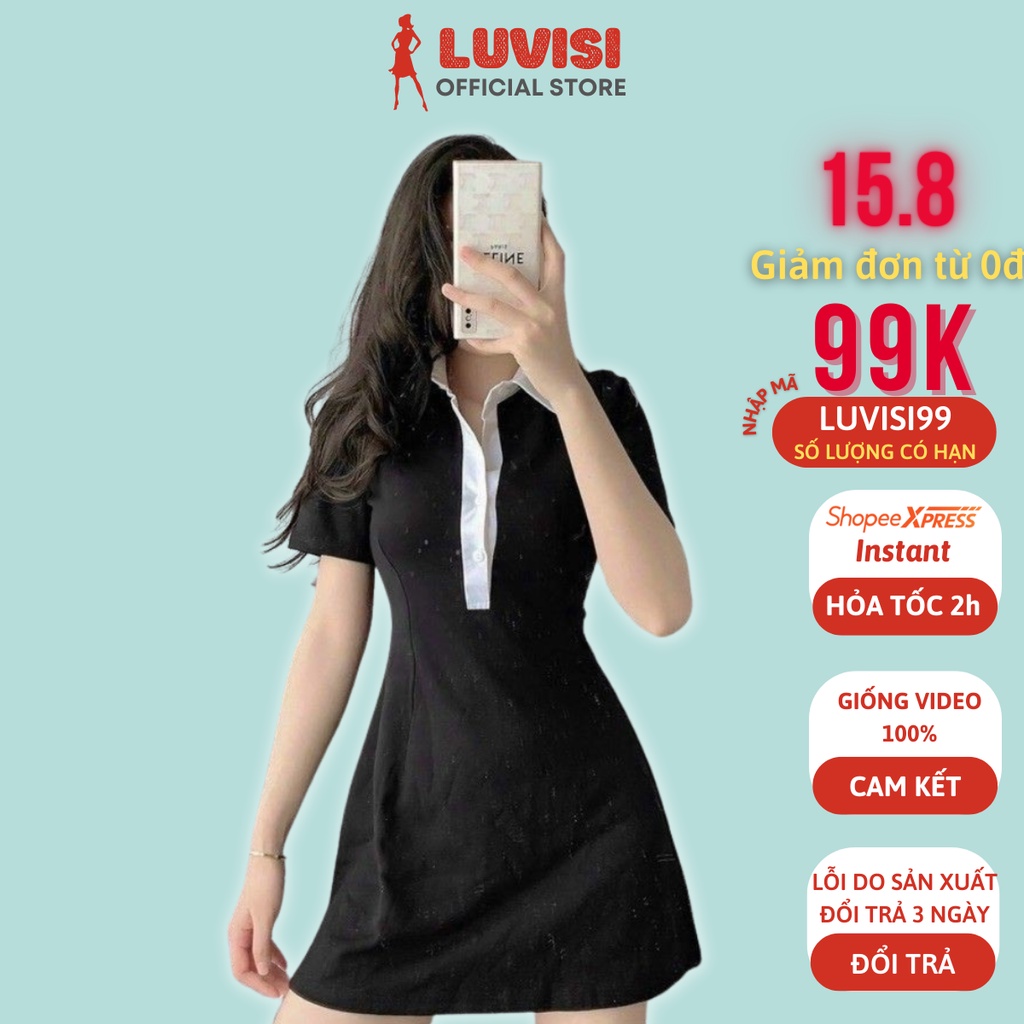 Váy polo nữ ngắn tay LUVISI dáng xòe kiểu ôm body, váy dự tiệc phong cách công sở basic sexy mặc đi chơi siêu xinh V006