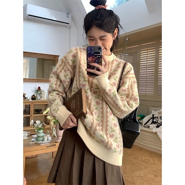 ÁO LEN HOẠ TIẾT HOA VINTAGE ULZZANG
