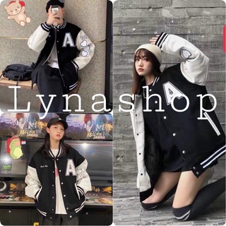 Áo khoác bomber 🍉áo jacket A dài tay thiết kế rộng unisex phối chữ ,áo khoác nỉ nam nữ có túi thời trang trẻ xinhhhh