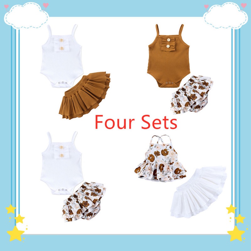 Set Đồ Mùa Hè 2 Món Gồm Áo Liền Quần Không Tay Bằng Vải Cotton Thời Trang Mùa Hè Cho Bé Gái