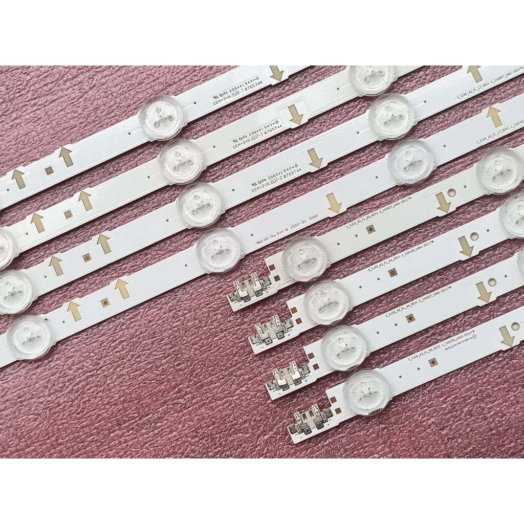 THANH ĐÈN LED TIVI SAMSUNG 43J5500 MỚI 100% HÀNG ZIN HÃNG LƯNG ĐỒNG, BỘ GỒM 4 THANH 7 BÓNG VÀ 4 THANH 4 BÓNG, MỖI BÓNG 3