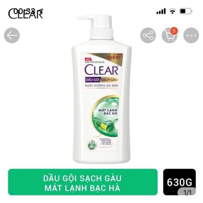 Dầu gội Clear bạc hà mát lạnh 650g