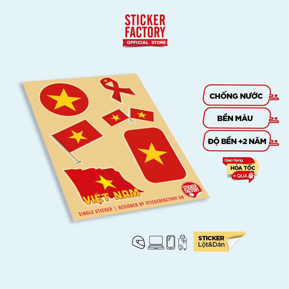 Sticker decal single hình dán lẻ STICKER FACTORY - Chủ đề Cờ Việt Nam