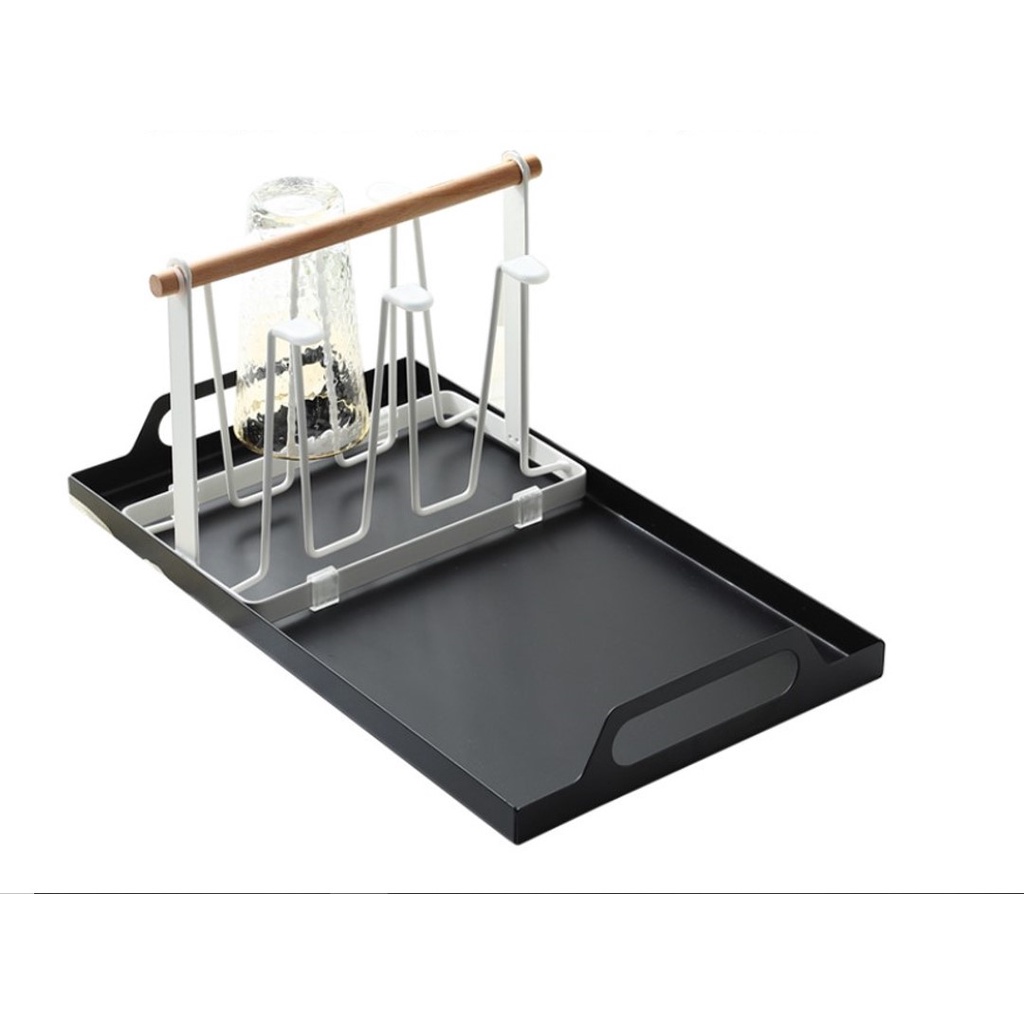 COMBO khay inox màu đen có tay cầm và giá úp inox mạ màu