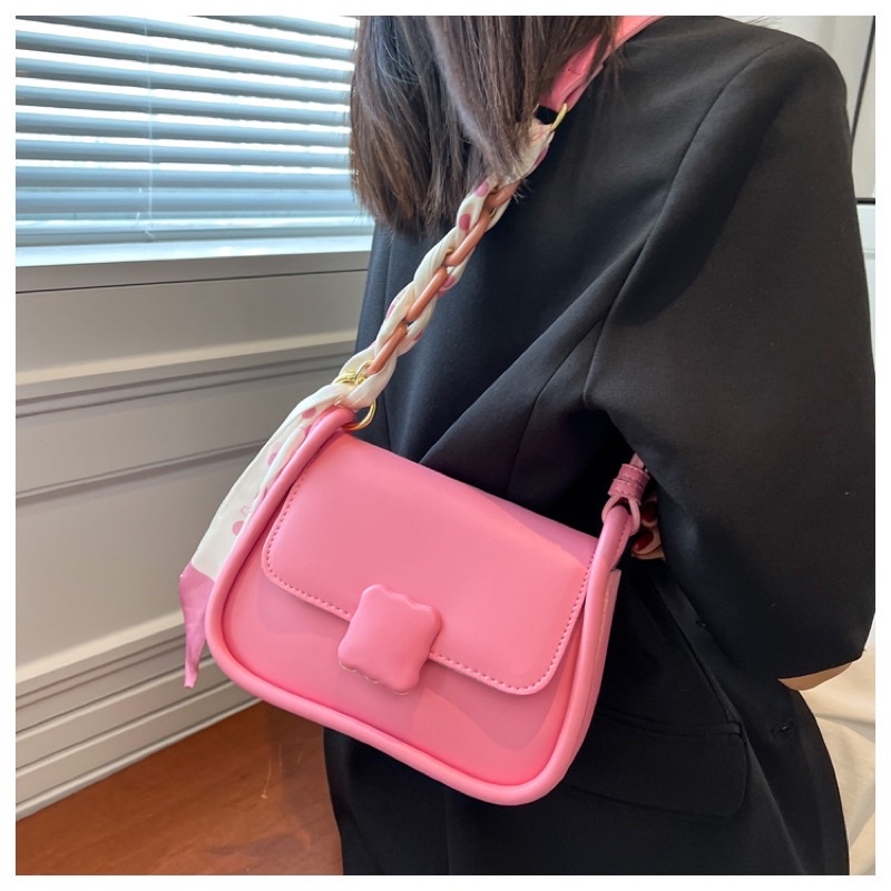 Túi da trơn khoá vuông phối dây nơ tiểu thư 1151