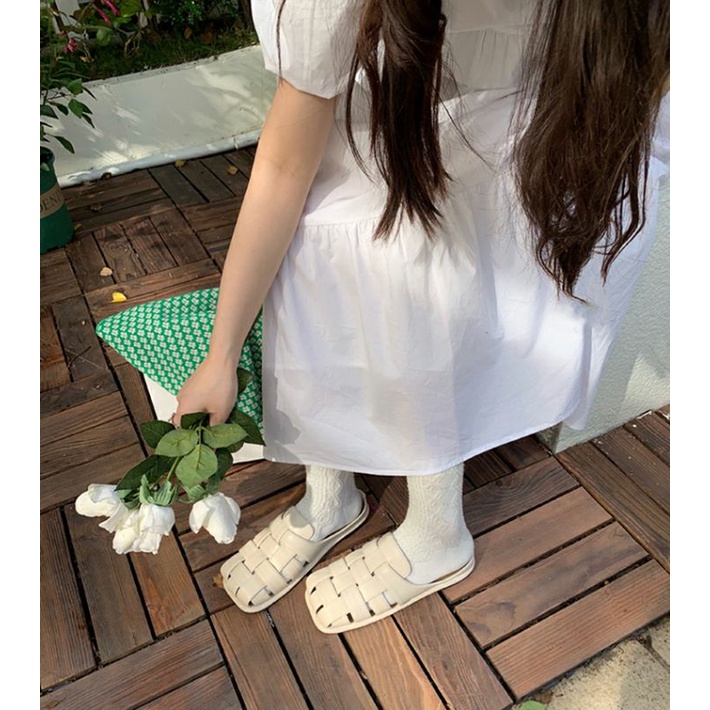 Dép sục da đế bằng đan dây phong cách Hàn Quốc