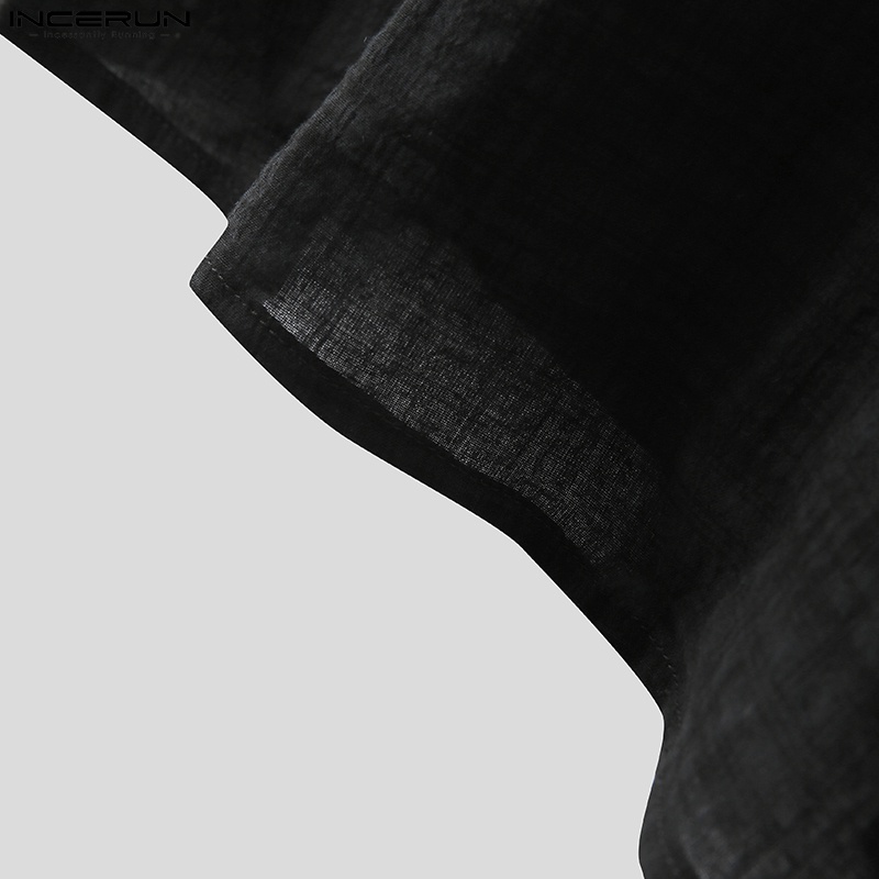 Áo sơ mi INCERUN ngắn tay dáng rộng cài khuy phong cách thời trang thanh lịch cho nam