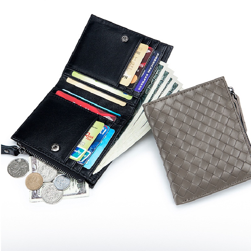 Ví Da Cừu Siêu Mỏng Dáng Ngắn Có Khóa Kéo Đựng Thẻ/Tiền Xu Thời Trang Mới