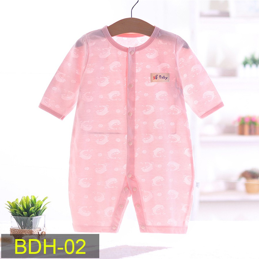 Áo liền quần Body cotton dài tay mỏng mặc hè thu cho bé trai bé gái 0-12tháng Hàng Quảng châu xuất Nhật BDH02