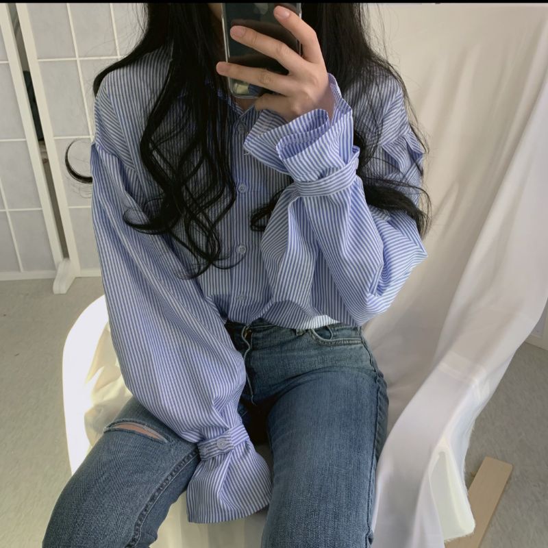 Áo sơ mi kẻ sọc form rộng ulzzang áo kiểu nữ