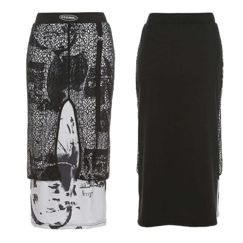Chân Váy Midi Chữ A Lưng Cao Dáng Ôm In Họa Tiết Chân Dung Phong Cách Gothic Punk Cho Nữ