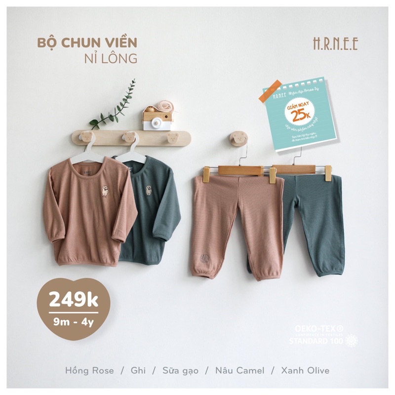 Bộ Chun Viền Nỉ Lông HRNEE, Gin Kids Store bộ thu đông bé trai bé gái 6M-4Y GK002