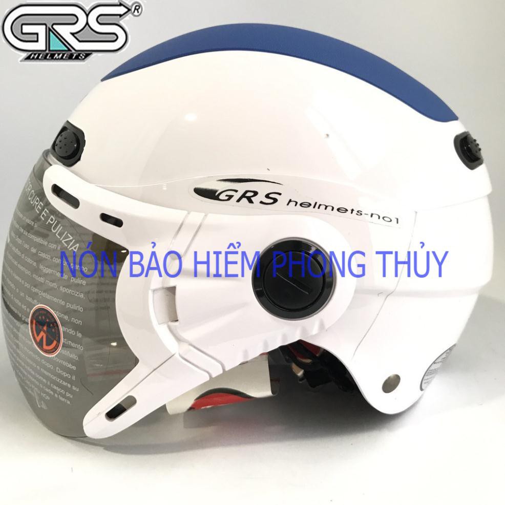 Mũ bảo hiểm nửa đầu có kính - GRS A102K - Trắng line xanh bảo hành 12 tháng