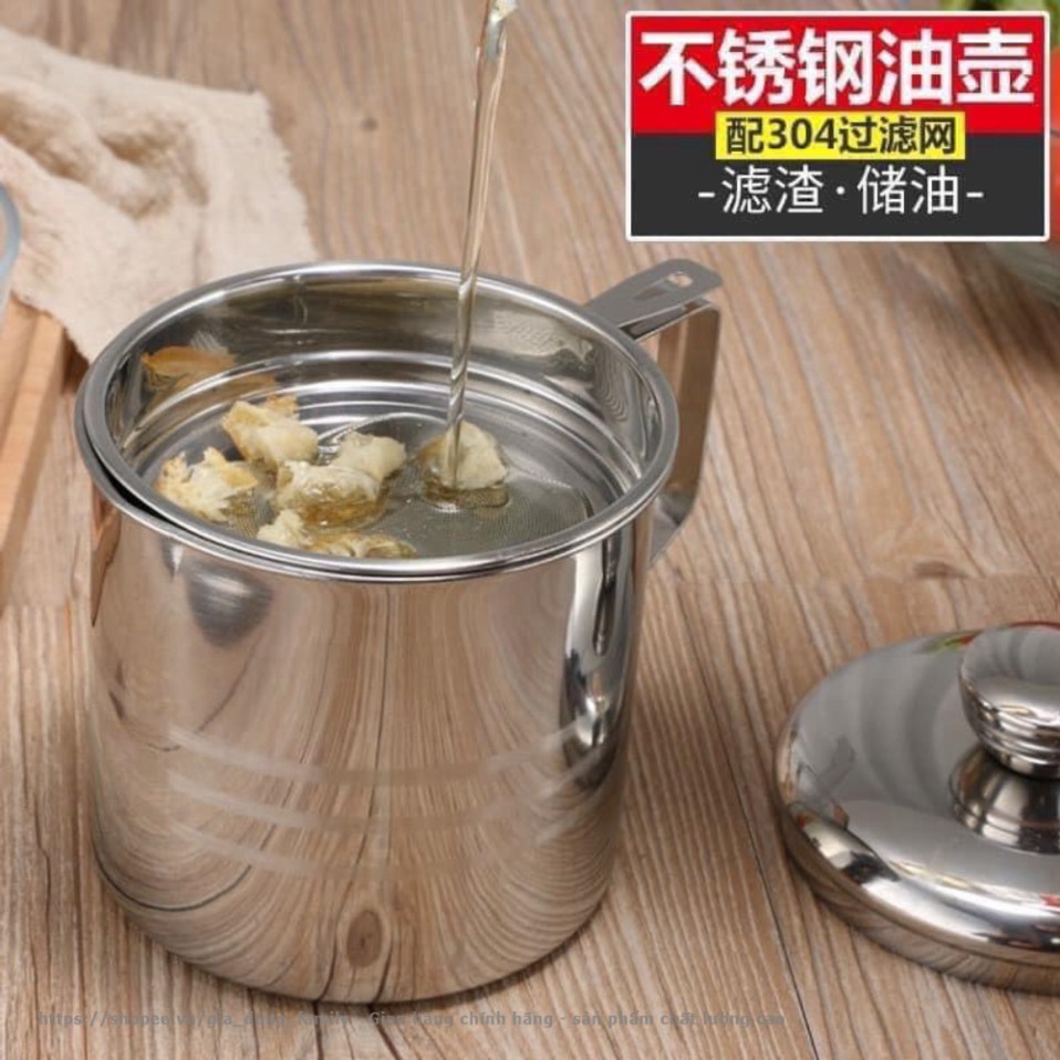 Lọc Dầu Ăn, Ca Lọc Dầu Ăn Inox 304 Lọc Bỏ Cặn Dầu Ăn Có Khay Lọc Hiệu Quả, Bình Đựng Dầu Thừa Tiện Dụng
