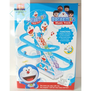 DORAEMON LEO THANG 3 TẦNG TRƯỢT, CÓ ĐÈN VÀ NHẠC (Dùng pin)