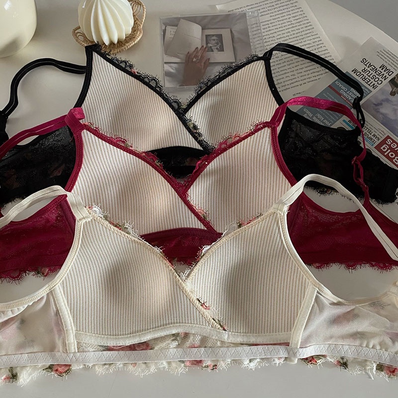 Áo Lót Nâng Ngực Mềm Mại Không Đường May Phối Ren Hoa Size 32-38AB Thời Trang Cho Nữ